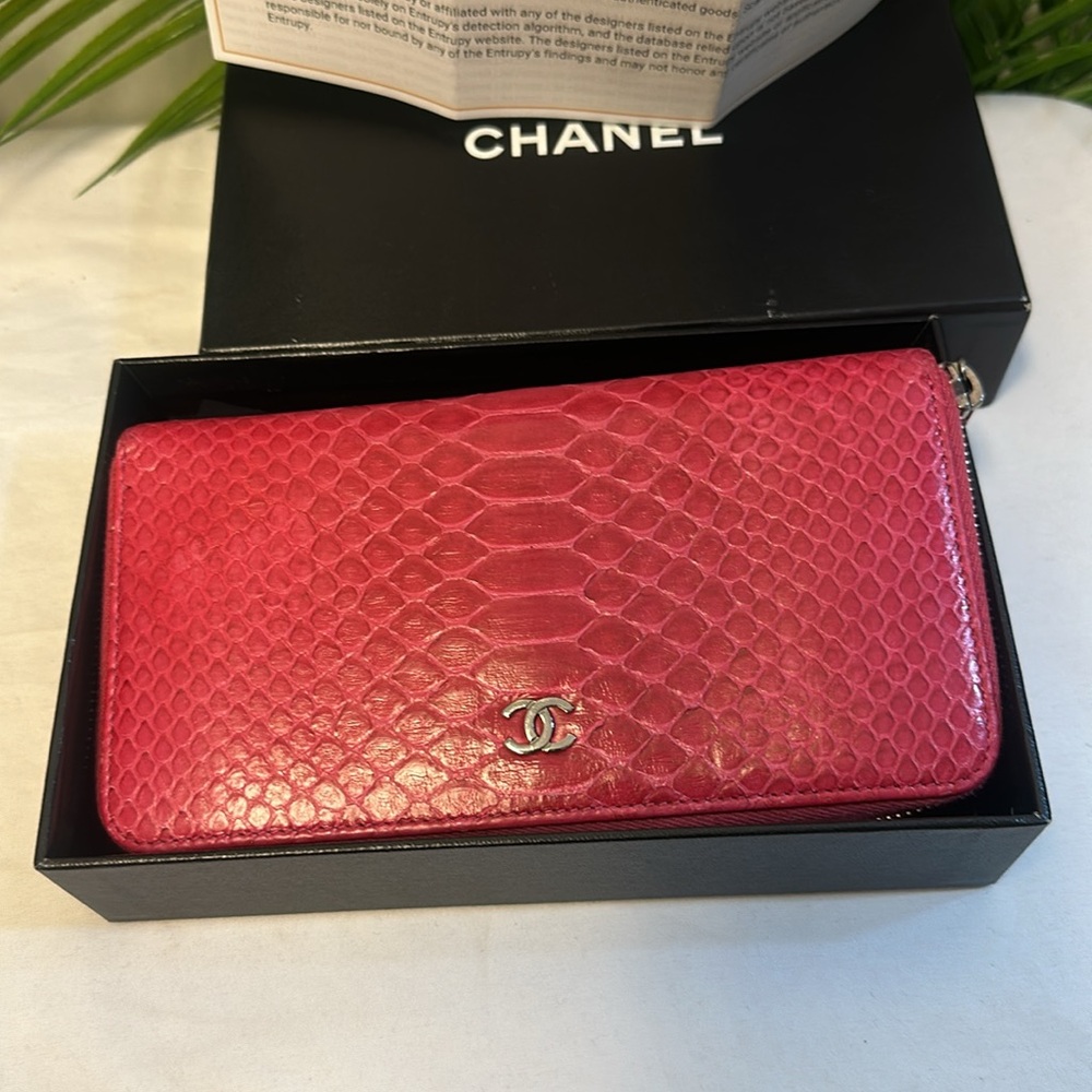 Authentic Chanel Python Leather Zip Wallet.Very G… - image 2